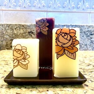 Avon Retired Square Pillar Candles With Tray - Spa Finder - Brown/Cream